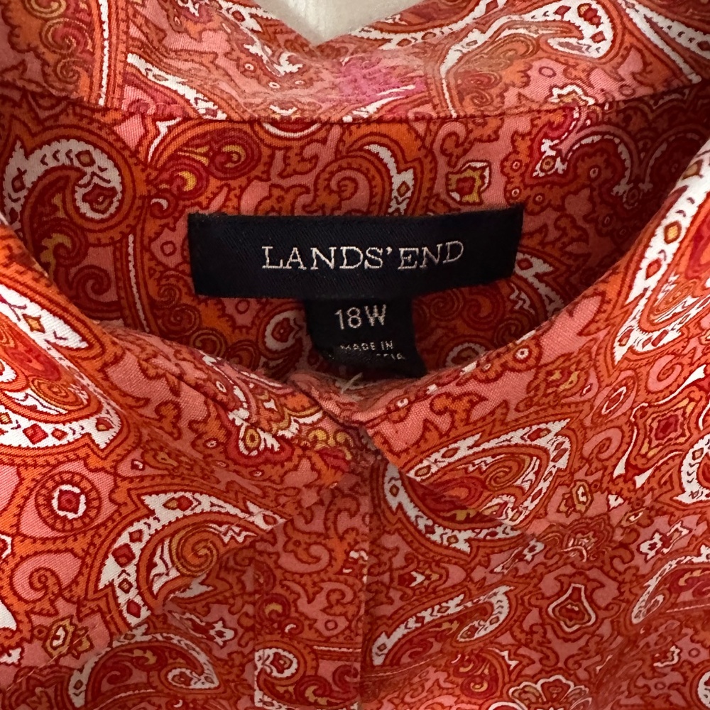 Lands' End 18W No Iron 100% Supima Cotton Paisley Long Slv Button Down Top - Picture 4 of 6